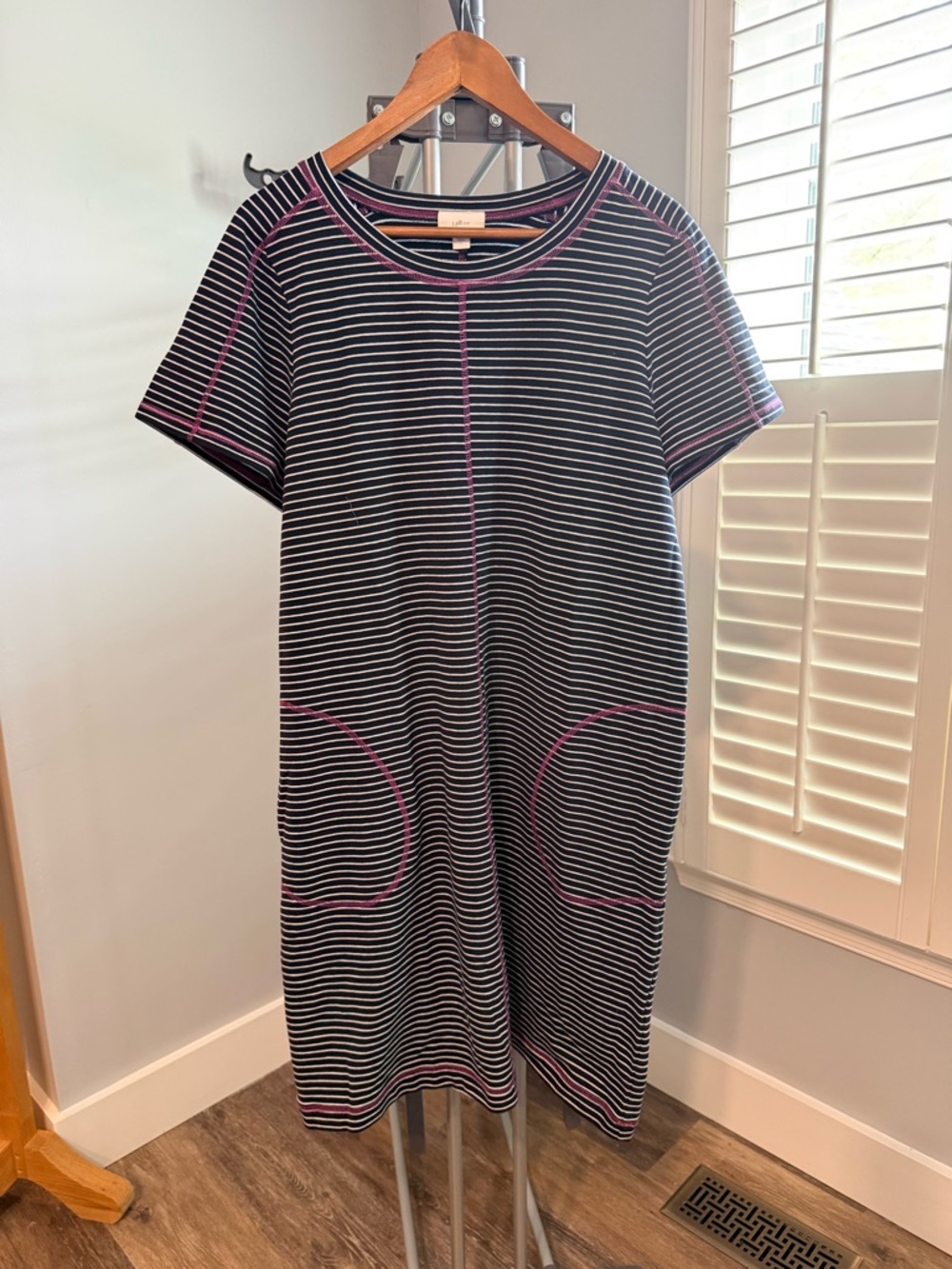 J. Jill  Fit Collection Navy & White Striped Dress with Purple Stitching